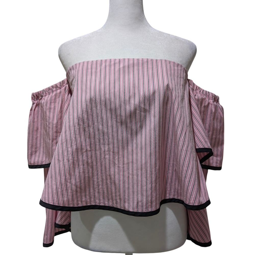 River Island Pink Striped Off Shoulder Ruffle Tiered Crop‎ Top 8 Resort Beach